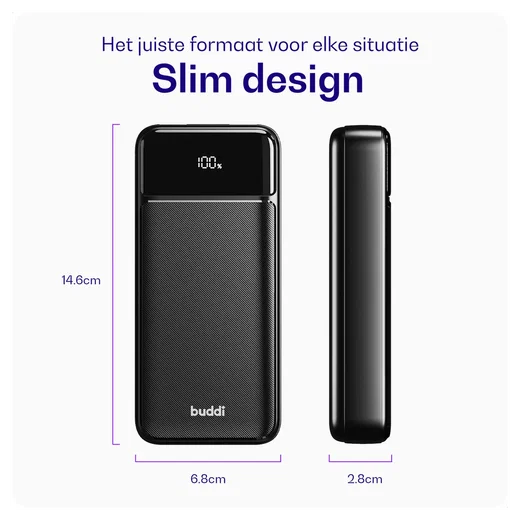 Buddi Boost 20.000 mAh Powerbank Met Display Duo Pack Zwart 22.5W afbeelding 9