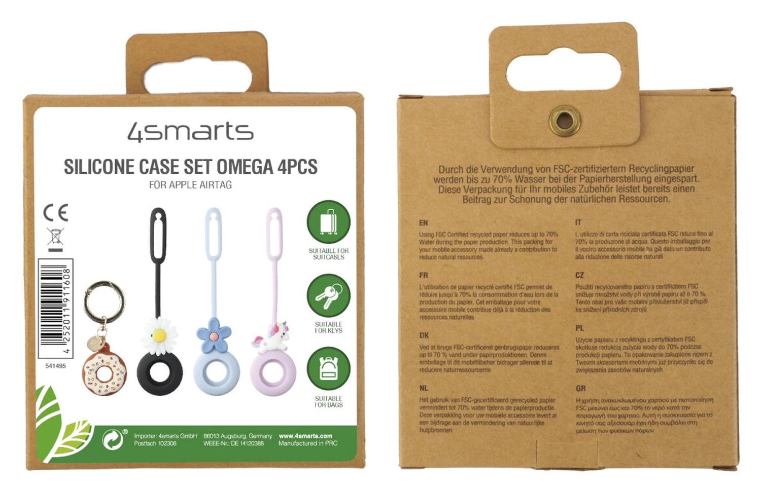 4smarts Apple AirTag Siliconen Kleurrijk Sleutelhanger Hoesje (4-Pack) afbeelding 8