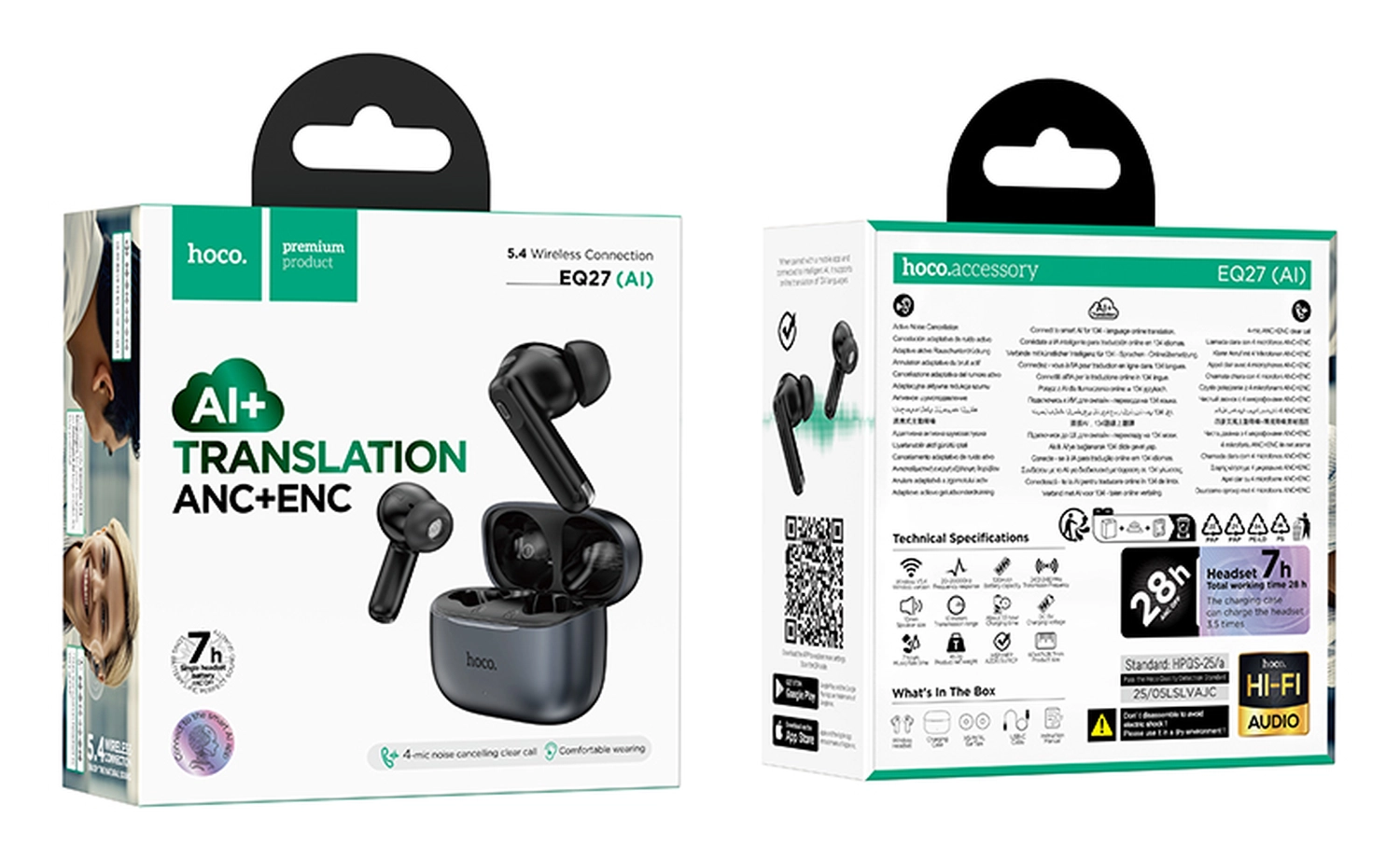 Hoco Draadloze Oordopjes Noise Cancelling AI Vertaal Functie Zwart afbeelding 7