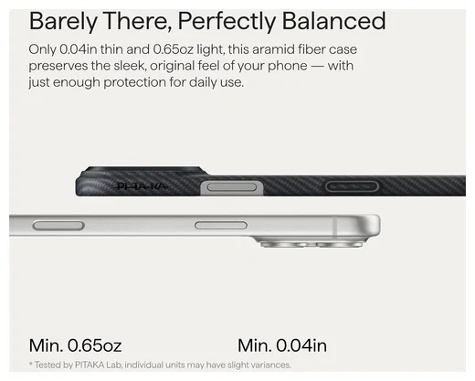 PITAKA Ultra-Slim iPhone 17 Pro Hoesje 600D MagSafe Ultra Dun Zwart afbeelding 9