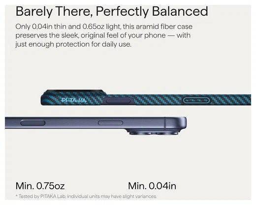 PITAKA Ultra-Slim iPhone 17 Pro Hoesje 600D MagSafe Ultra Dun Blauw Grijs afbeelding 9