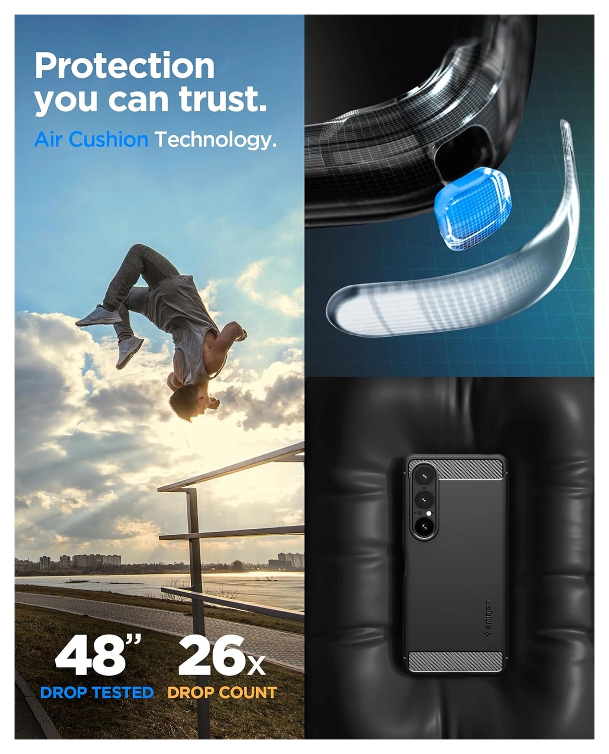 Spigen Rugged Armor Sony Xperia 1 VII Hoesje Back Cover Zwart afbeelding 2