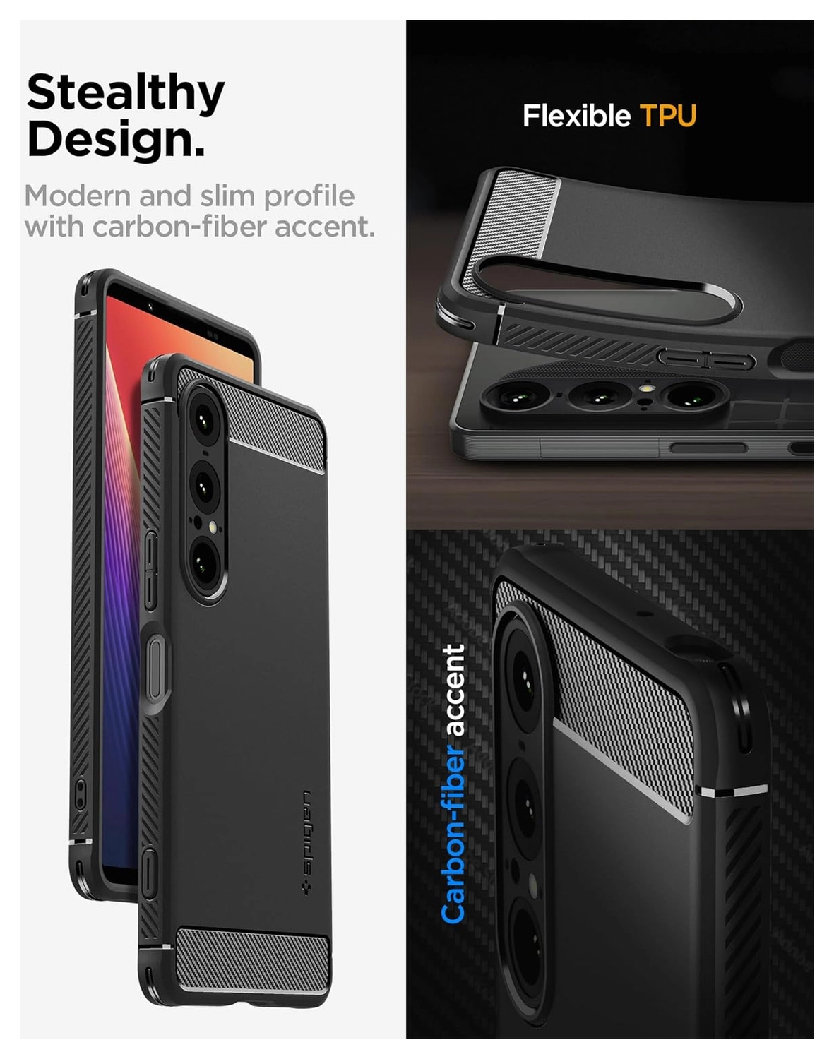 Spigen Rugged Armor Sony Xperia 1 VII Hoesje Back Cover Zwart afbeelding 4