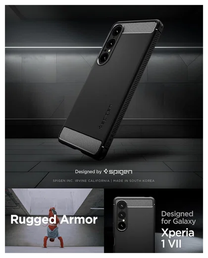 Spigen Rugged Armor Sony Xperia 1 VII Hoesje Back Cover Zwart afbeelding 6