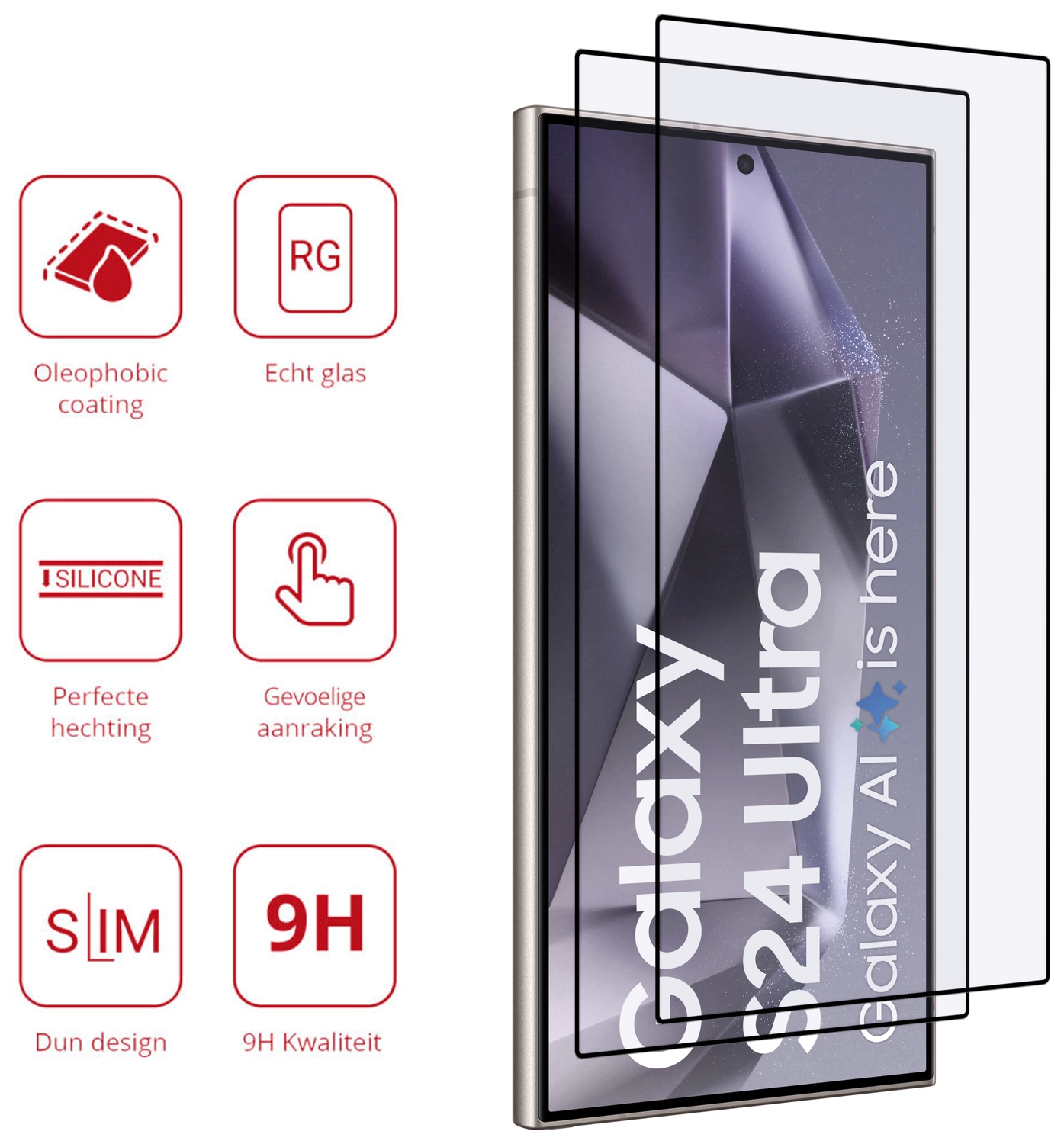 Duo Pack Rosso Samsung Galaxy S24 Ultra 9H Tempered Glass afbeelding 4