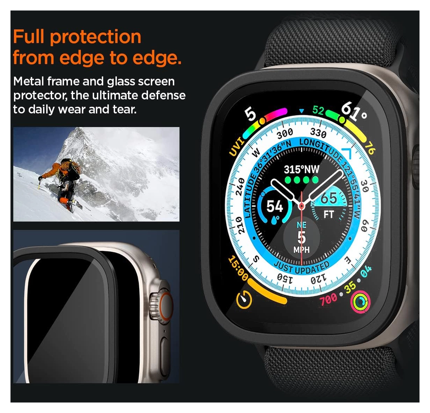 Spigen Glas.tR Slim Pro - Apple Watch Ultra 3/2/1 Screen Protector - Zwart afbeelding 4