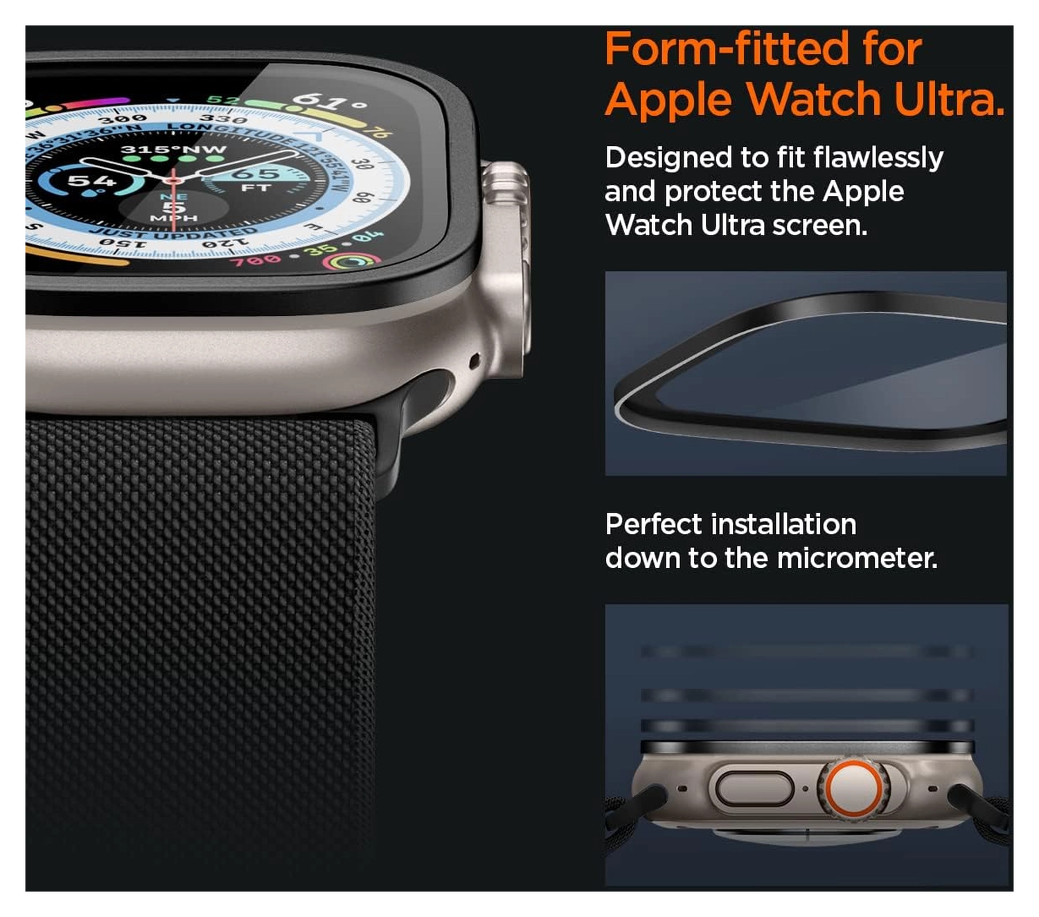 Spigen Glas.tR Slim Pro - Apple Watch Ultra 3/2/1 Screen Protector - Zwart afbeelding 5