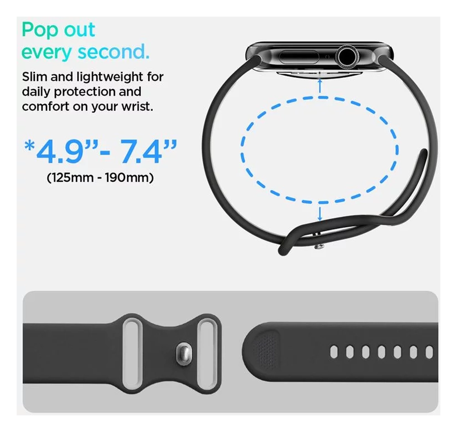 Spigen Nano Pop - Apple Watch 1-10/SE - 42/41/40/38MM Bandje - Zwart afbeelding 5