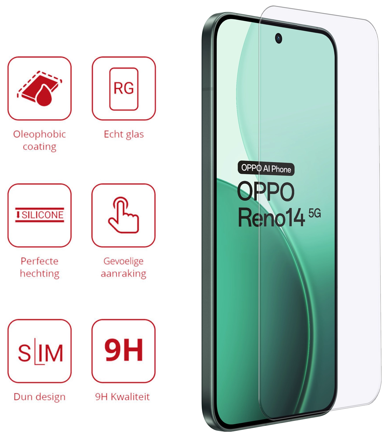 Rosso Oppo Reno 14 Pro 9H Tempered Glass Screen Protector afbeelding 2