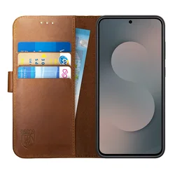 Rosso Deluxe Samsung Galaxy S25 FE Hoesje Echt Leer Book Case Bruin afbeelding