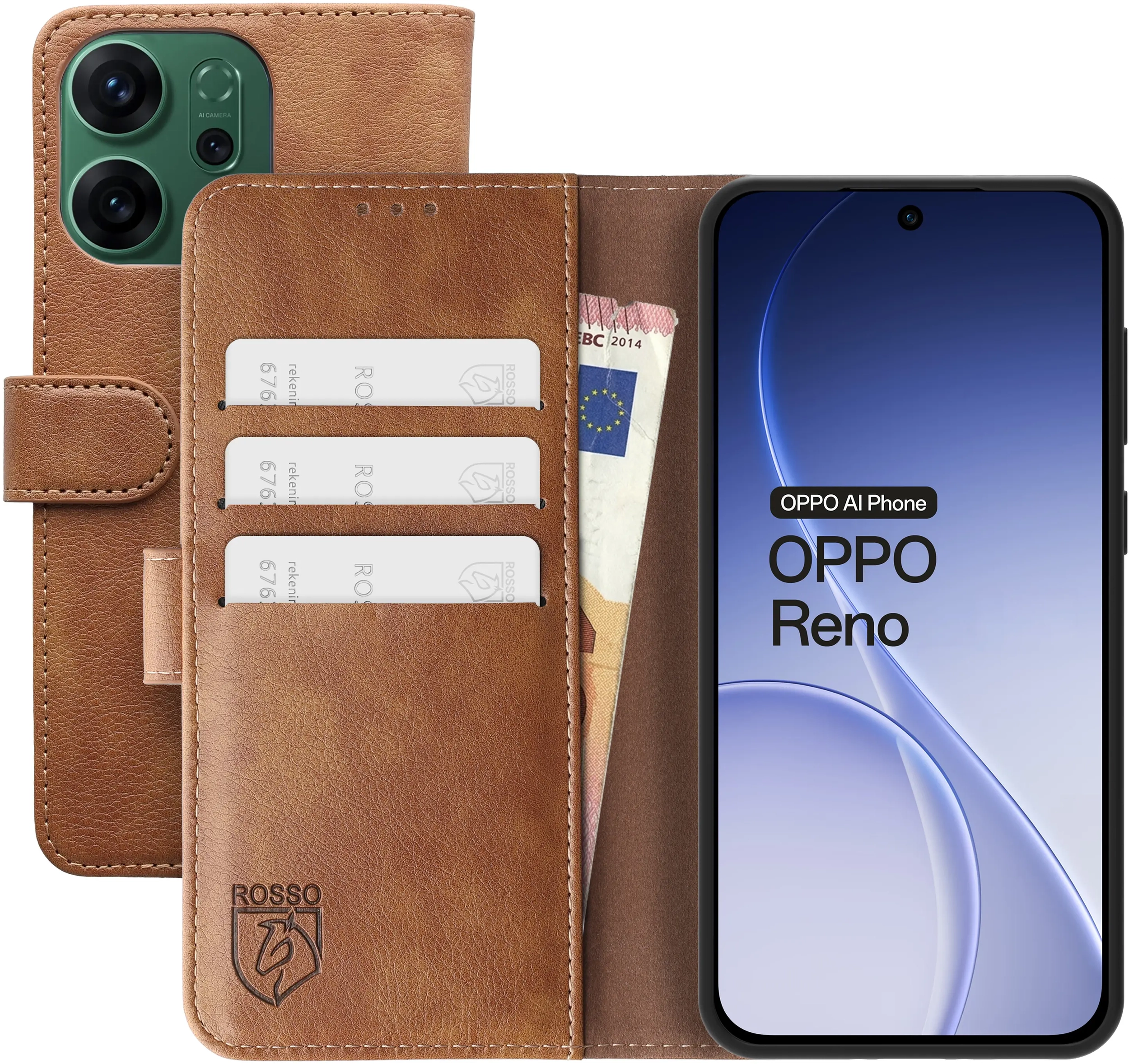 Rosso Element Oppo Reno 14 Pro Hoesje Book Case Wallet Bruin afbeelding 1