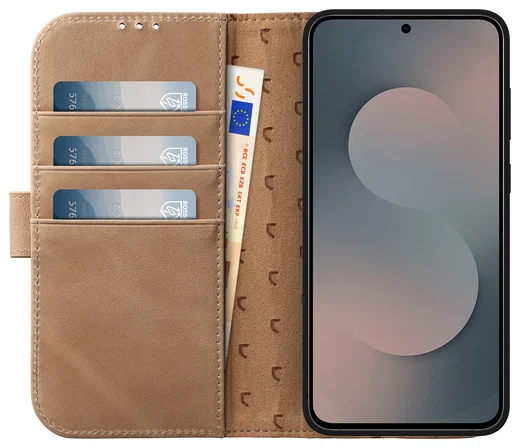 Rosso Elite Samsung S25 FE Hoesje met MagSafe Book Case Echt Leer Lichtbruin afbeelding 2
