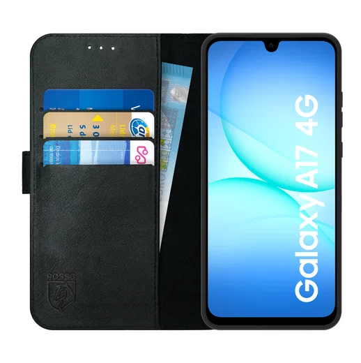 Rosso Deluxe Samsung Galaxy A17 Hoesje Echt Leer Book Case Zwart afbeelding 1