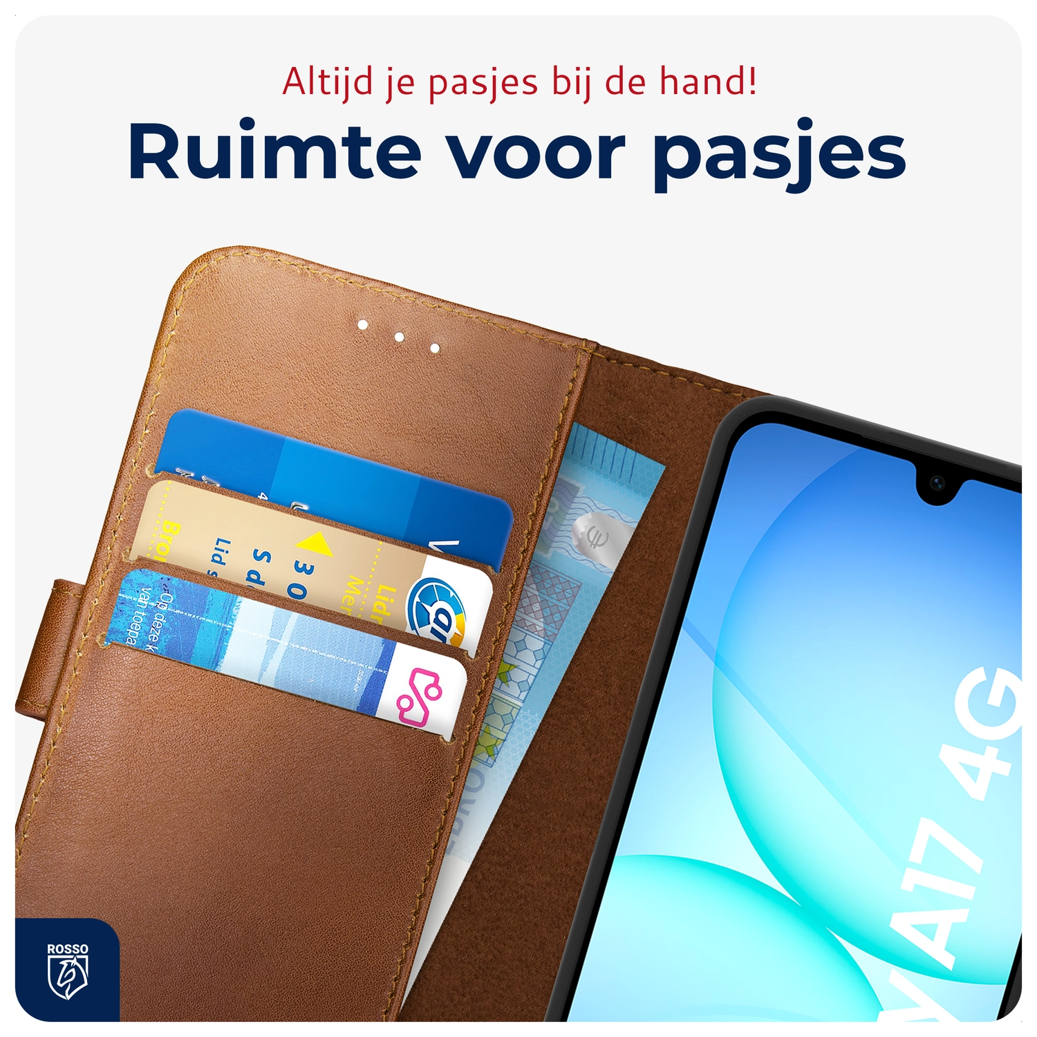 Rosso Deluxe Samsung Galaxy A17 Hoesje Echt Leer Book Case Bruin afbeelding 7
