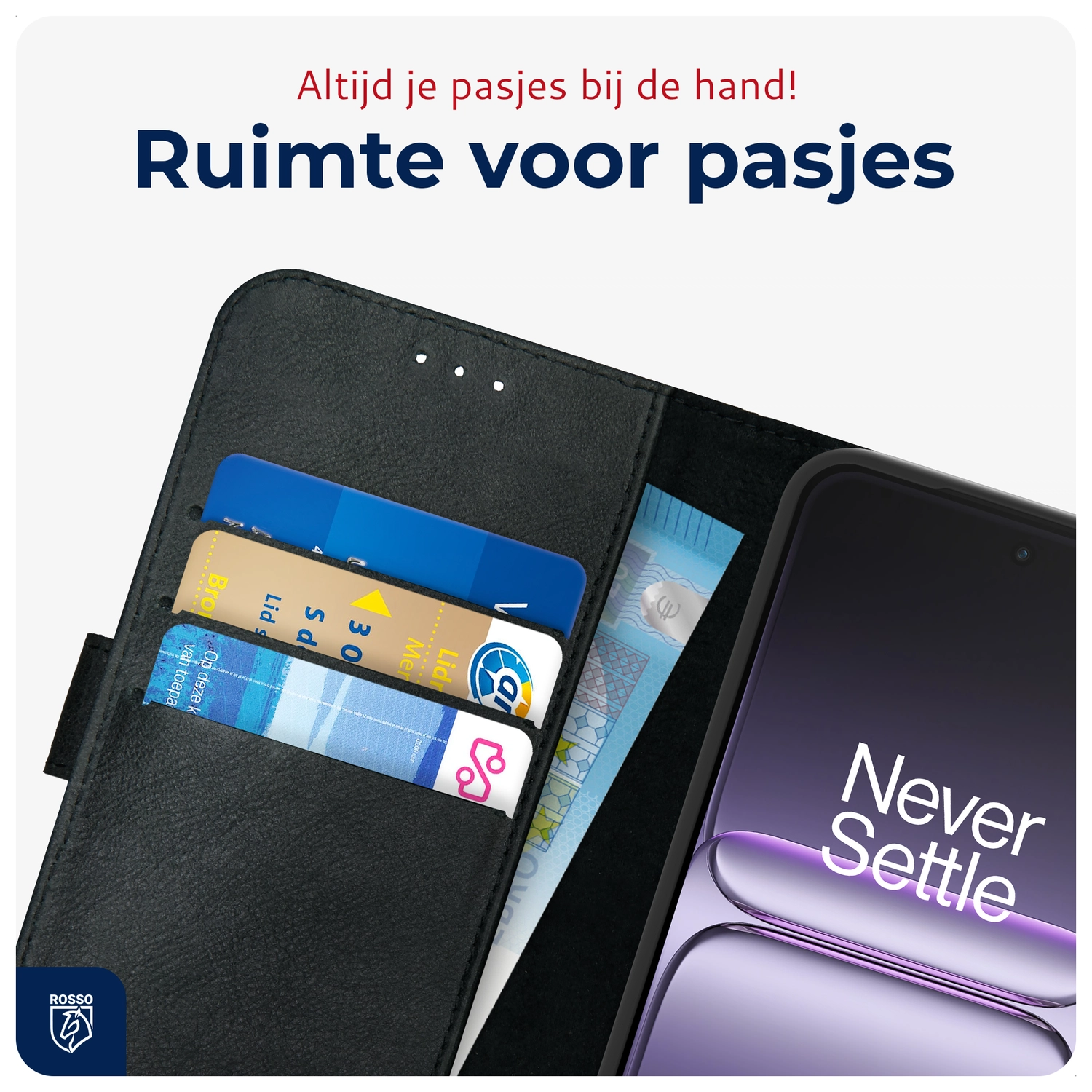 Rosso Deluxe OnePlus Nord 5 Hoesje Echt Leer Book Case Zwart afbeelding 6