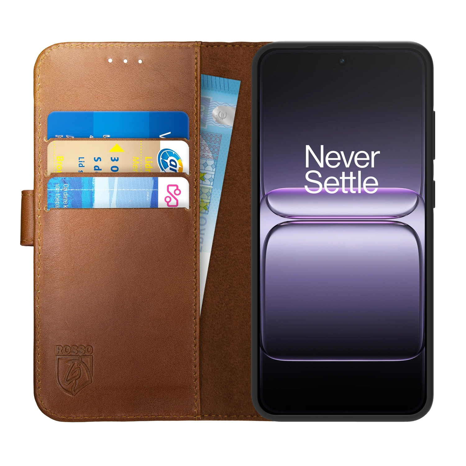 Rosso Deluxe OnePlus Nord 5 Hoesje Echt Leer Book Case Bruin afbeelding 1