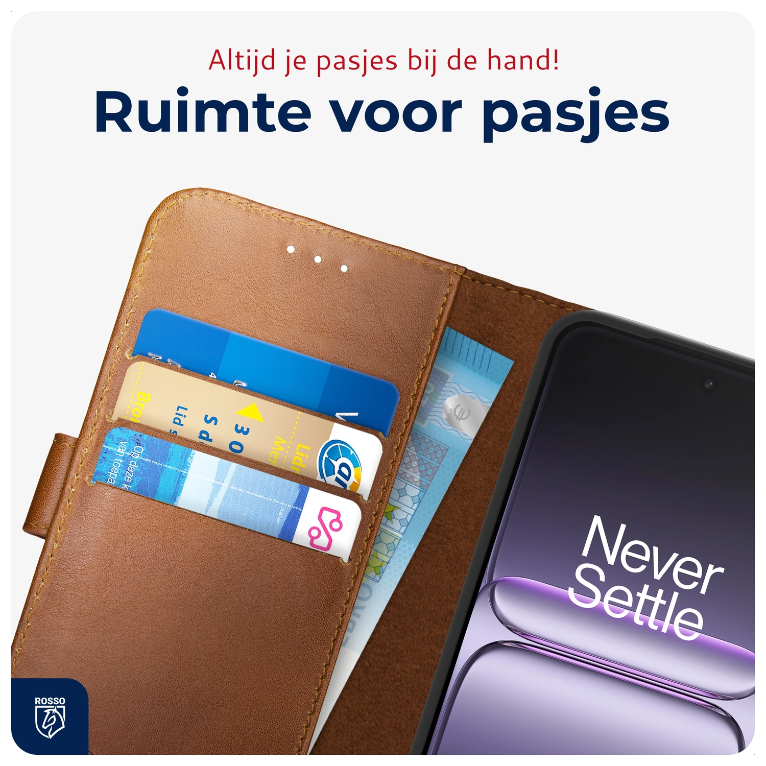 Rosso Deluxe OnePlus Nord 5 Hoesje Echt Leer Book Case Bruin afbeelding 6