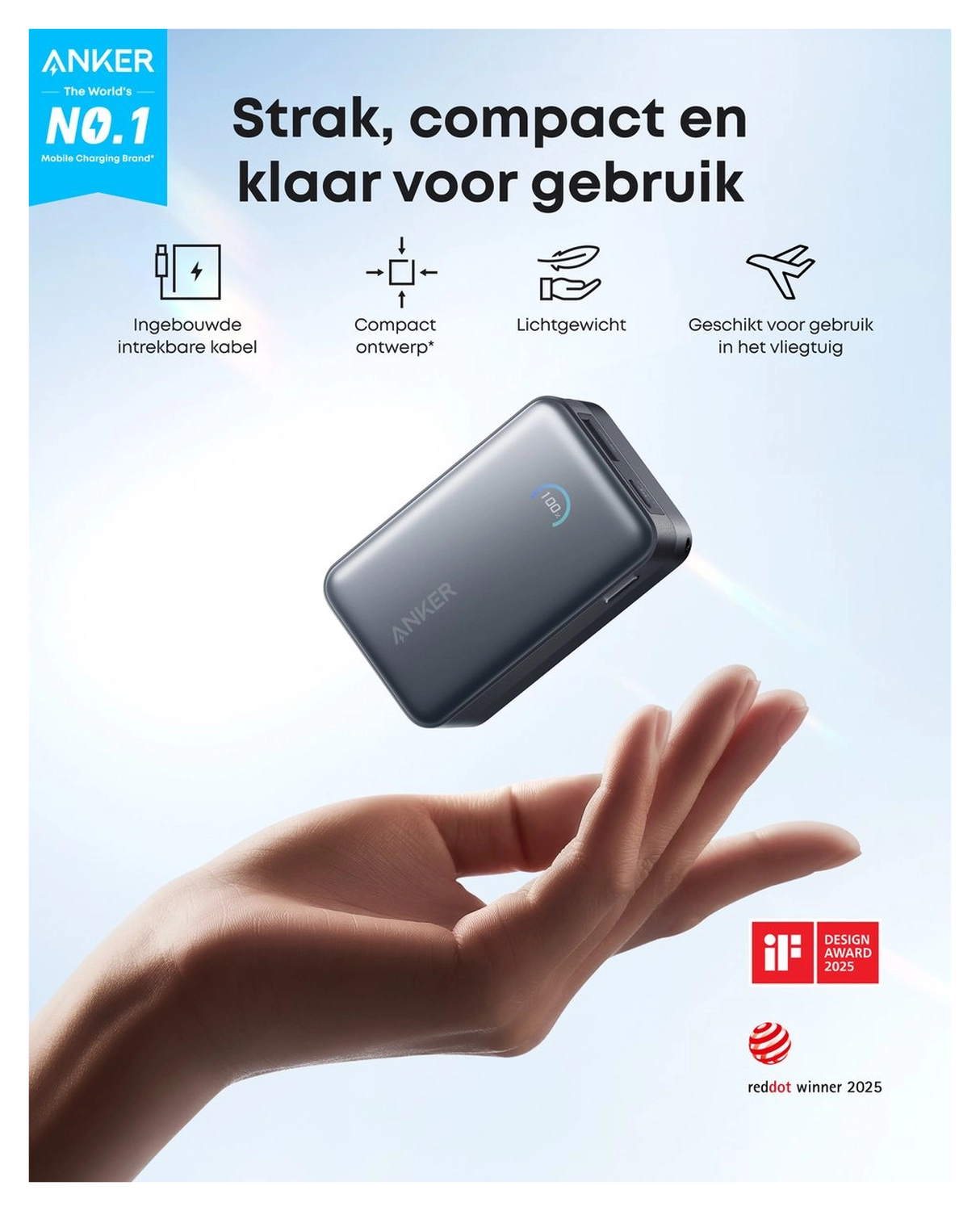 Anker Nano (45W) 10.000 mAh Powerbank Vaste USB-C Kabel Zwart afbeelding 4