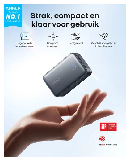 Anker Nano (45W) 10.000 mAh Powerbank Vaste USB-C Kabel Zwart afbeelding 4