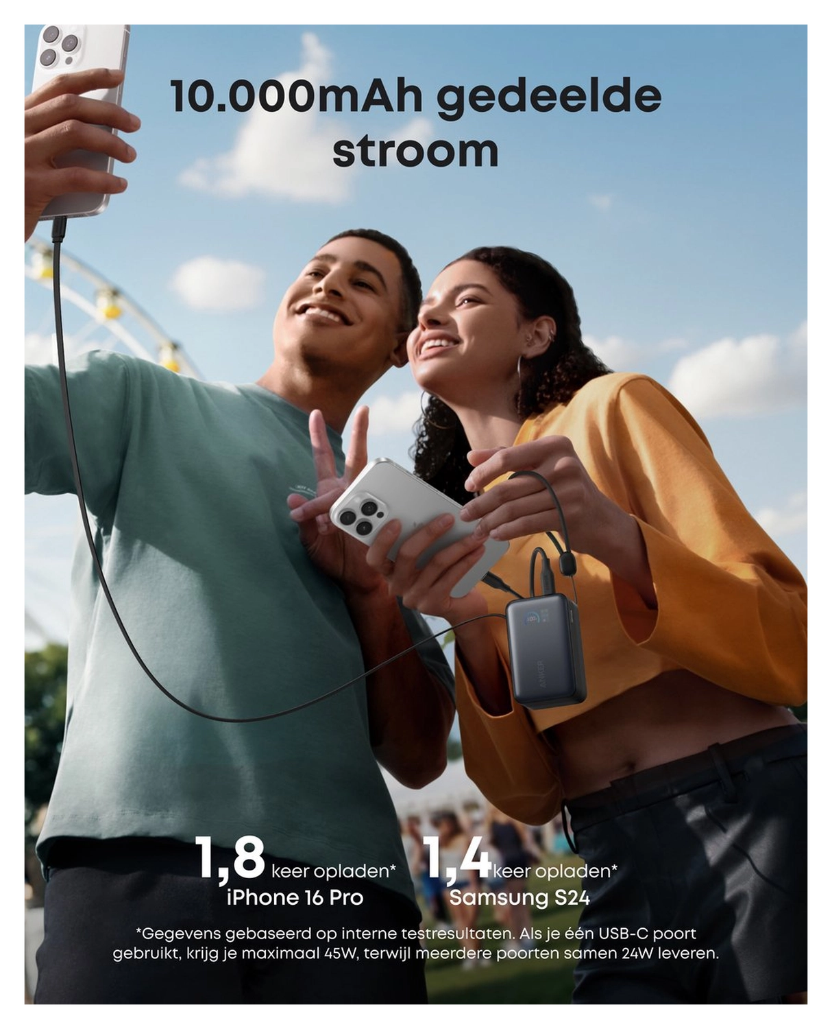 Anker Nano (45W) 10.000 mAh Powerbank Vaste USB-C Kabel Zwart afbeelding 3