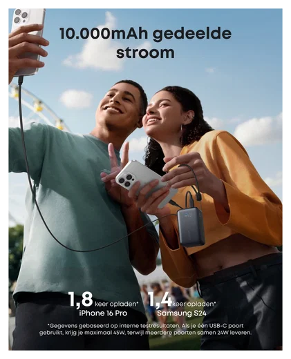 Anker Nano (45W) 10.000 mAh Powerbank Vaste USB-C Kabel Zwart afbeelding 3