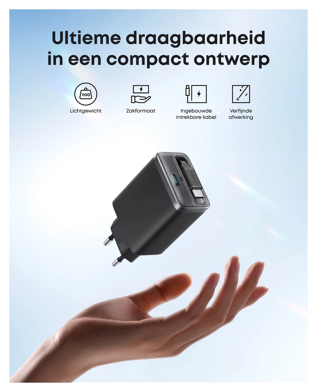 Anker Nano (35W) Oplader met USB-C Poort en Ingebouwde Kabel Zwart afbeelding 6