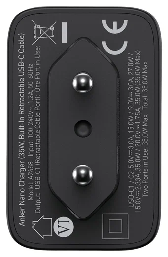Anker Nano (35W) Oplader met USB-C Poort en Ingebouwde Kabel Zwart afbeelding 9
