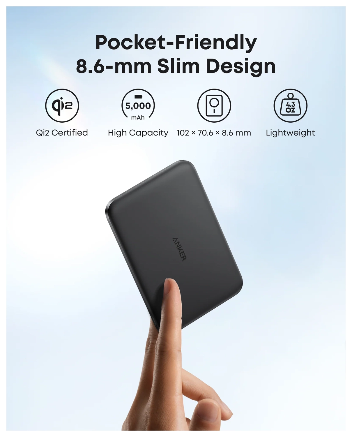 Anker MagGo 15W Slim Qi2 / MagSafe Powerbank met USB-C Poort 5.000mAh Zwart afbeelding 4