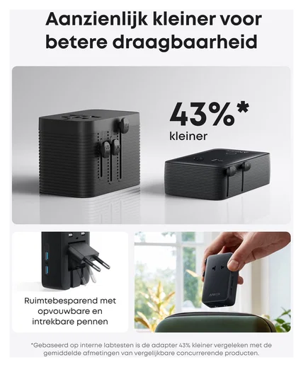 Anker Nano Travel Adapter (20W) Reislader Wereldstekker EU/US/UK/AU Zwart afbeelding 5