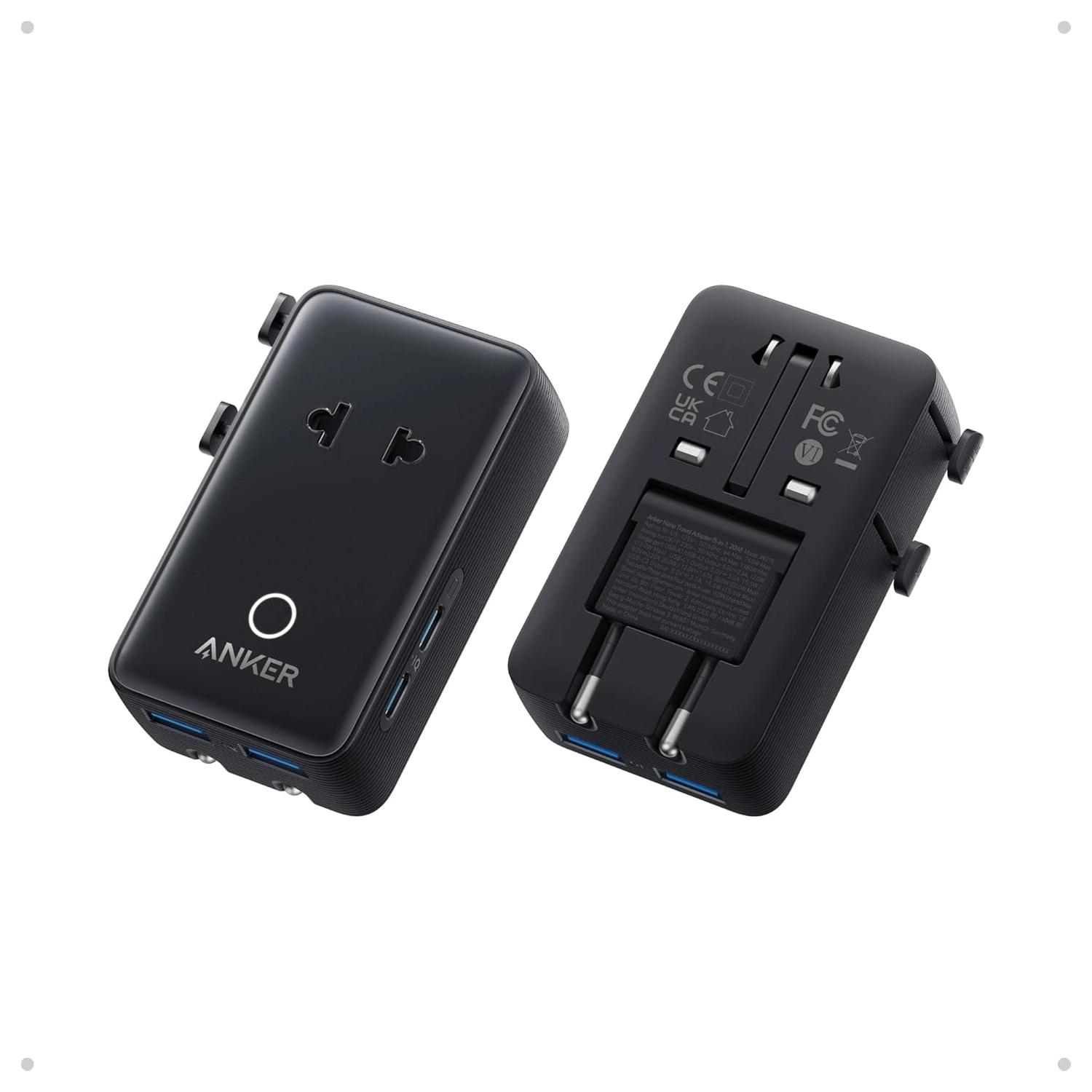 Anker Nano Travel Adapter (20W) Reislader Wereldstekker EU/US/UK/AU Zwart afbeelding 8