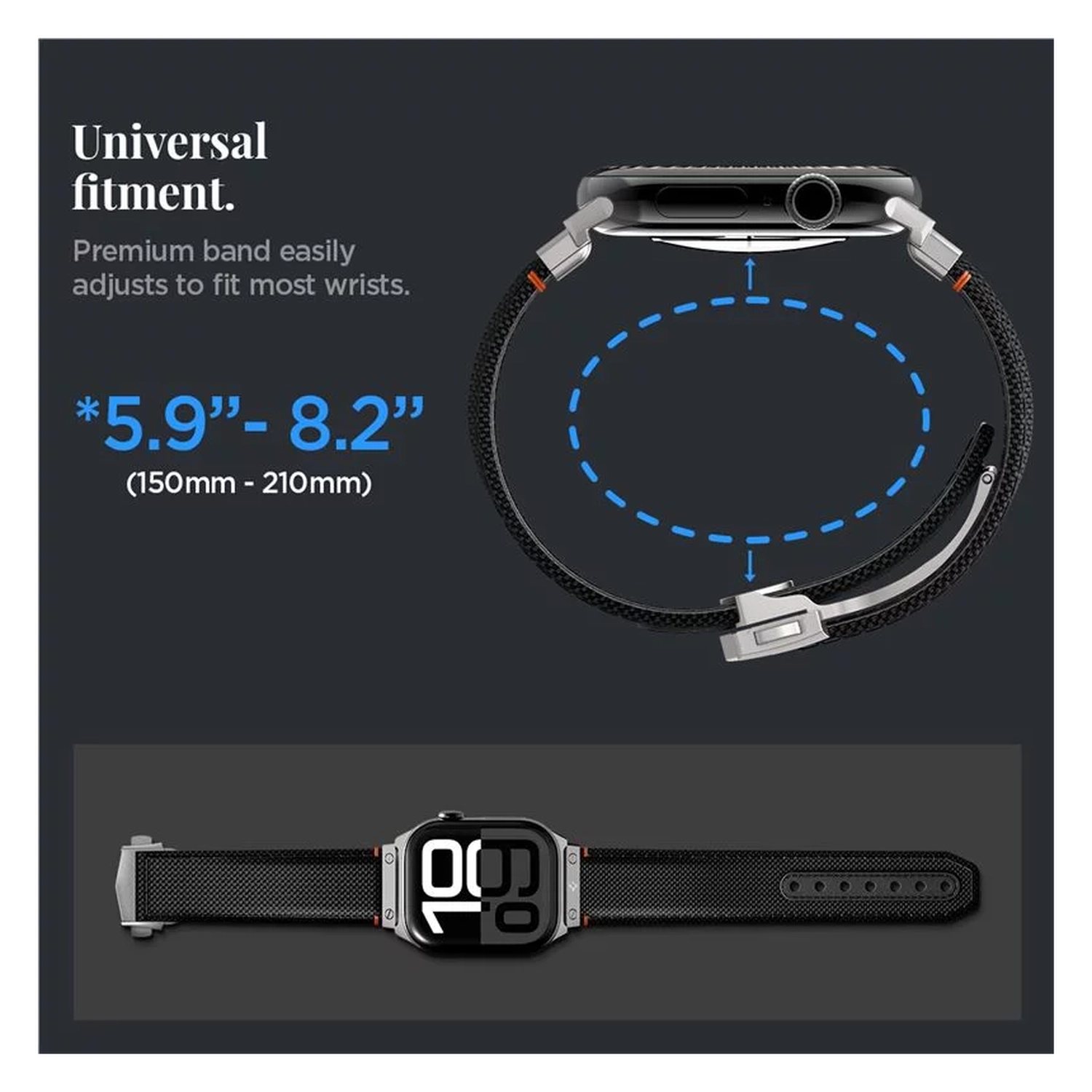 Spigen Classic Fit - Apple Watch 1-10/SE/Ultra Bandje - 49/46/45/44/42MM - Zwart afbeelding 4