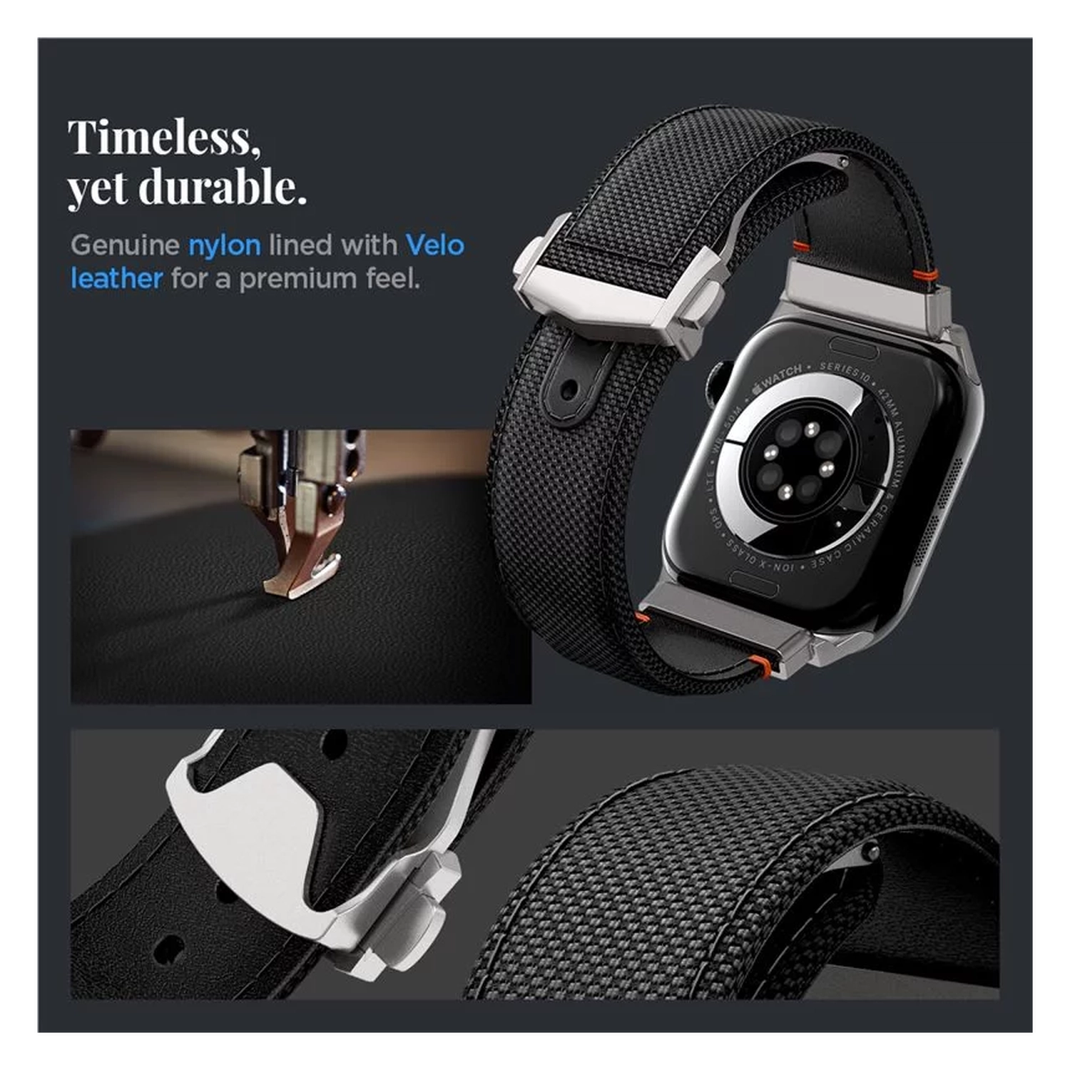 Spigen Classic Fit - Apple Watch 1-10/SE/Ultra Bandje - 49/46/45/44/42MM - Zwart afbeelding 6