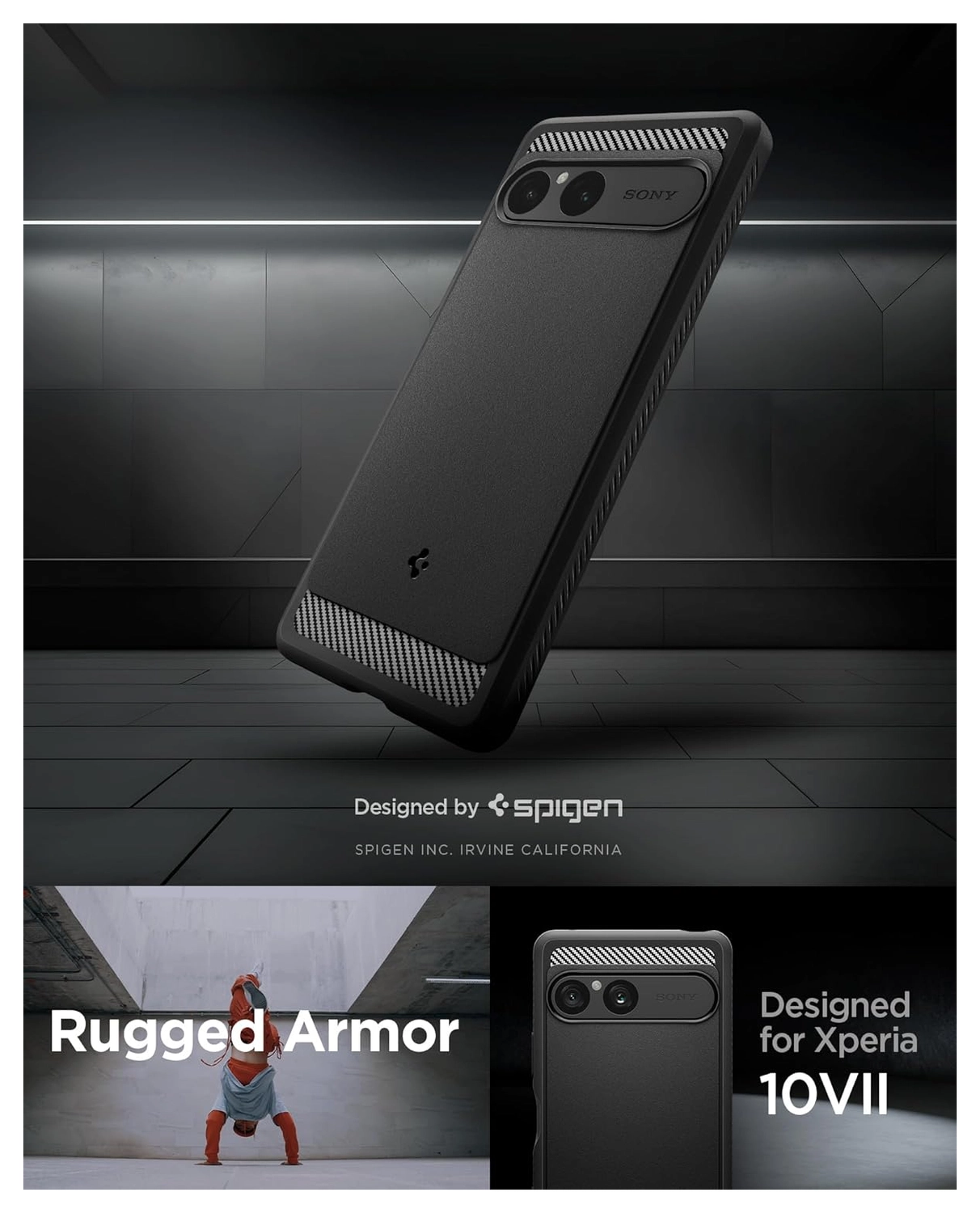 Spigen Rugged Armor Sony Xperia 10 VII Hoesje Back Cover Matte Zwart afbeelding 2