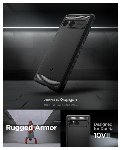 Spigen Rugged Armor Sony Xperia 10 VII Hoesje Back Cover Matte Zwart afbeelding 2