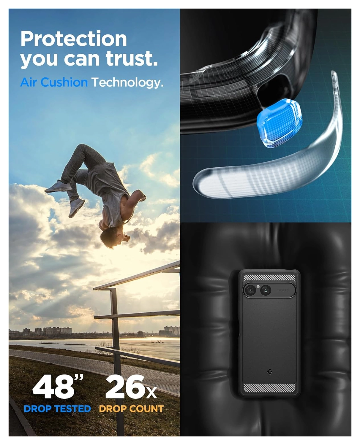 Spigen Rugged Armor Sony Xperia 10 VII Hoesje Back Cover Matte Zwart afbeelding 3