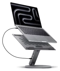 Spigen ArcDock Laptop Standaard met 6-in-1 Hub USB-A/USB-C 100W PD/4K HDMI Grijs afbeelding