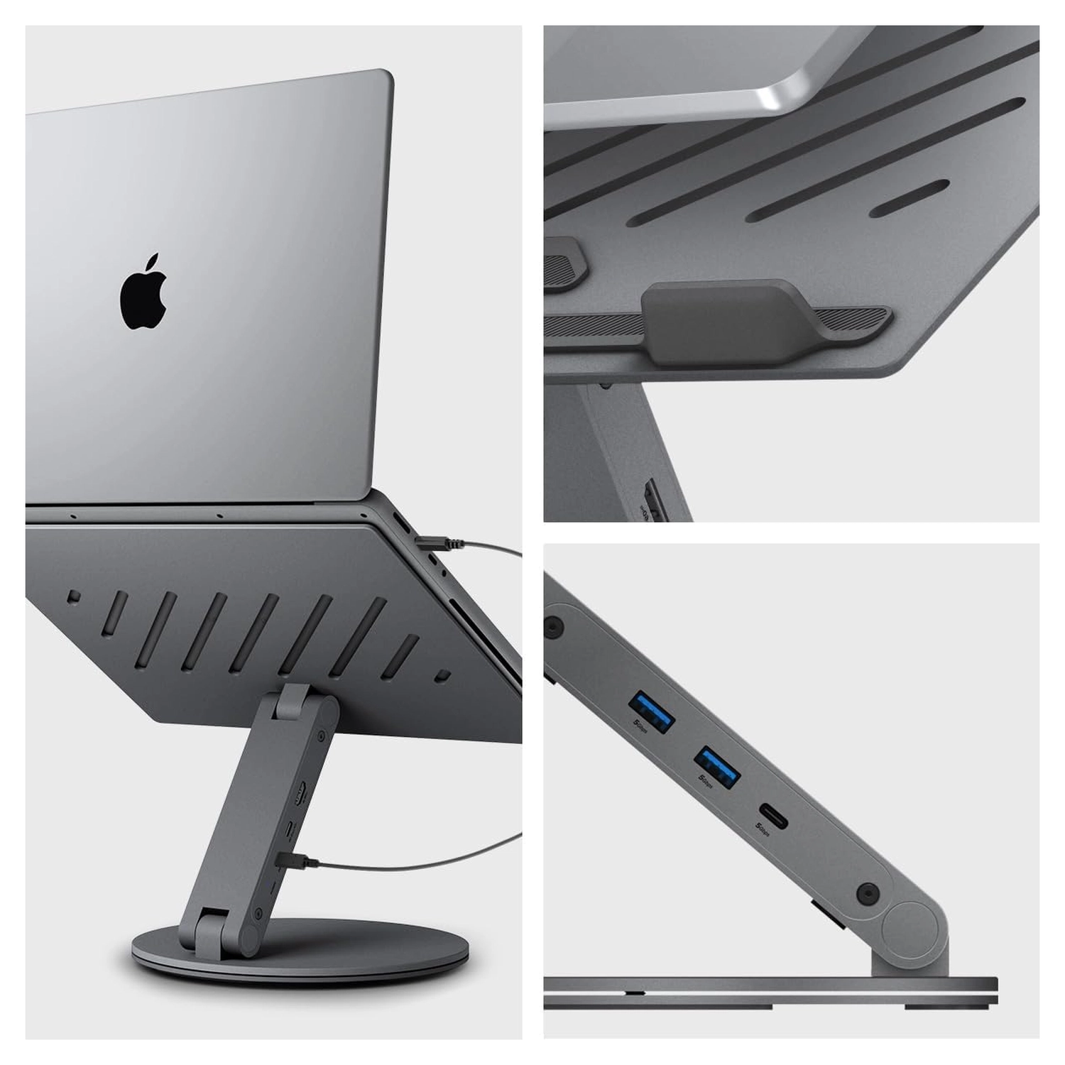 Spigen ArcDock Laptop Standaard met 6-in-1 Hub USB-A/USB-C 100W PD/4K HDMI Grijs afbeelding 7