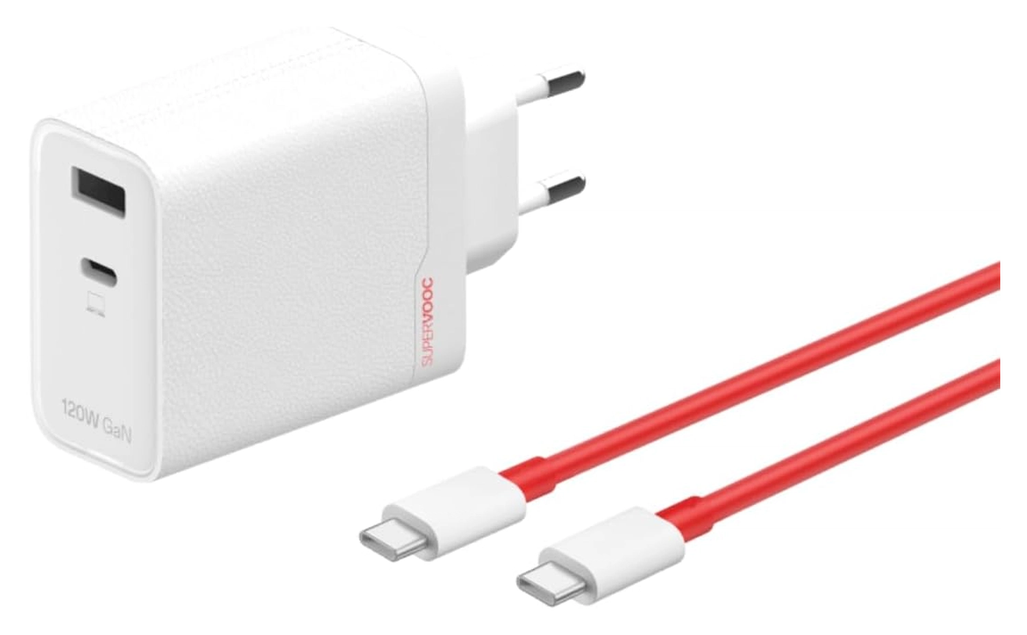 Originele OnePlus SuperVOOC GaN Oplader 120W + USB-C Kabel 1M Wit/Rood afbeelding 1