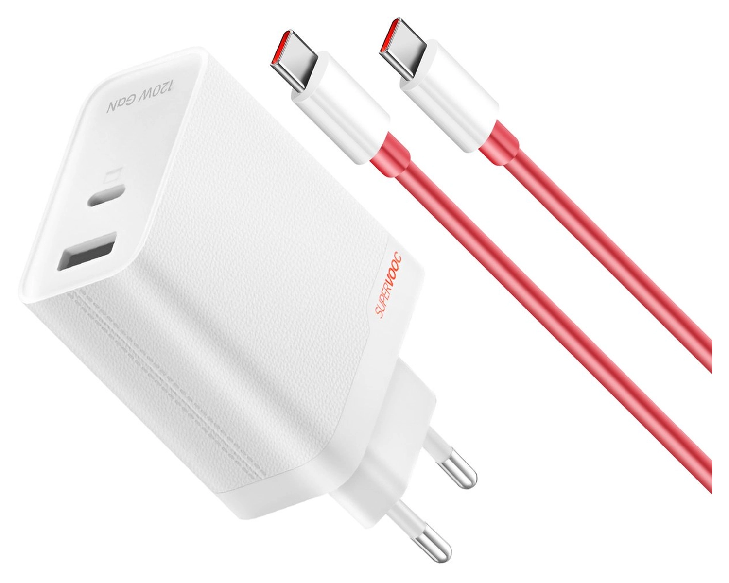 Originele OnePlus SuperVOOC GaN Oplader 120W + USB-C Kabel 1M Wit/Rood afbeelding 2
