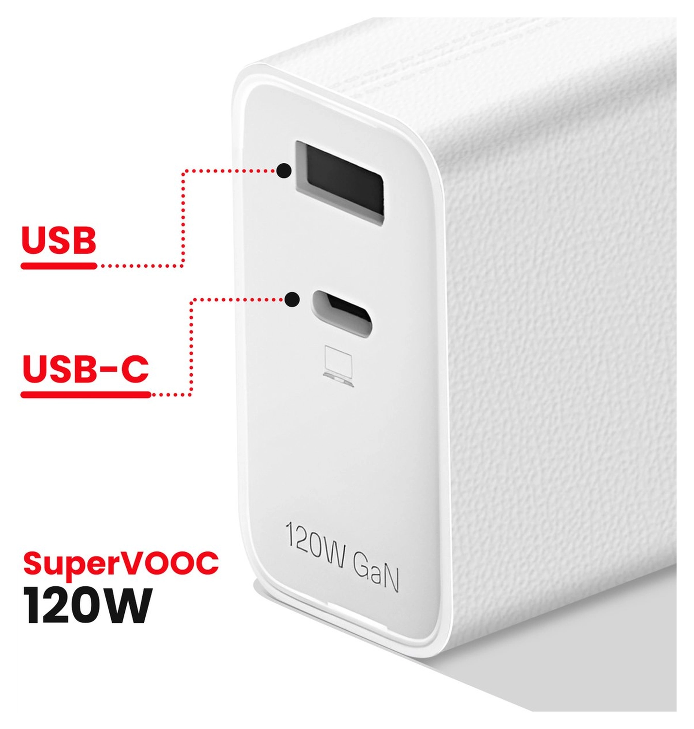 Originele OnePlus SuperVOOC GaN Oplader 120W + USB-C Kabel 1M Wit/Rood afbeelding 3
