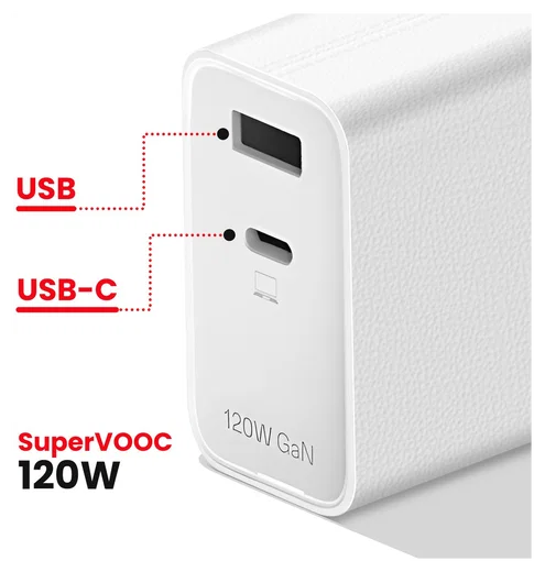 Originele OnePlus SuperVOOC GaN Oplader 120W + USB-C Kabel 1M Wit/Rood afbeelding 3