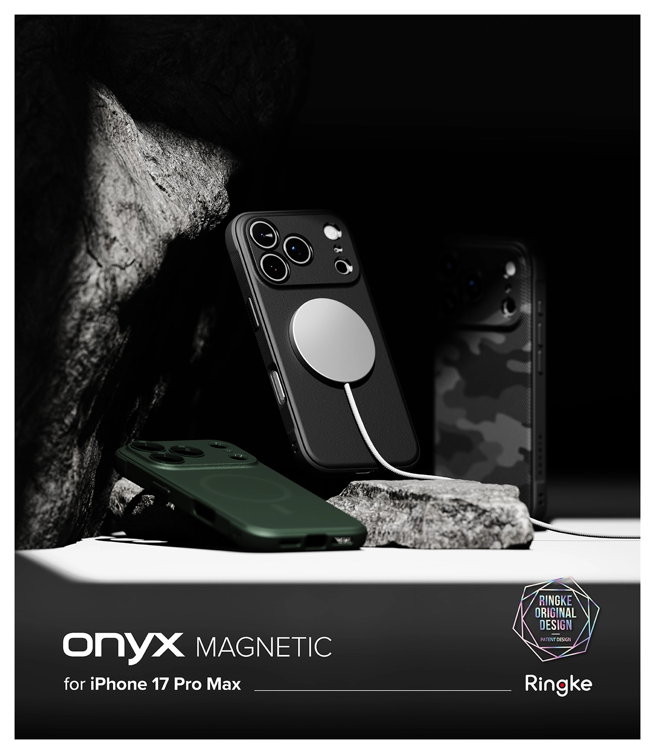 Ringke Onyx Magnetic Apple iPhone 17 Pro Max Hoesje MagSafe Camo Zwart afbeelding 11