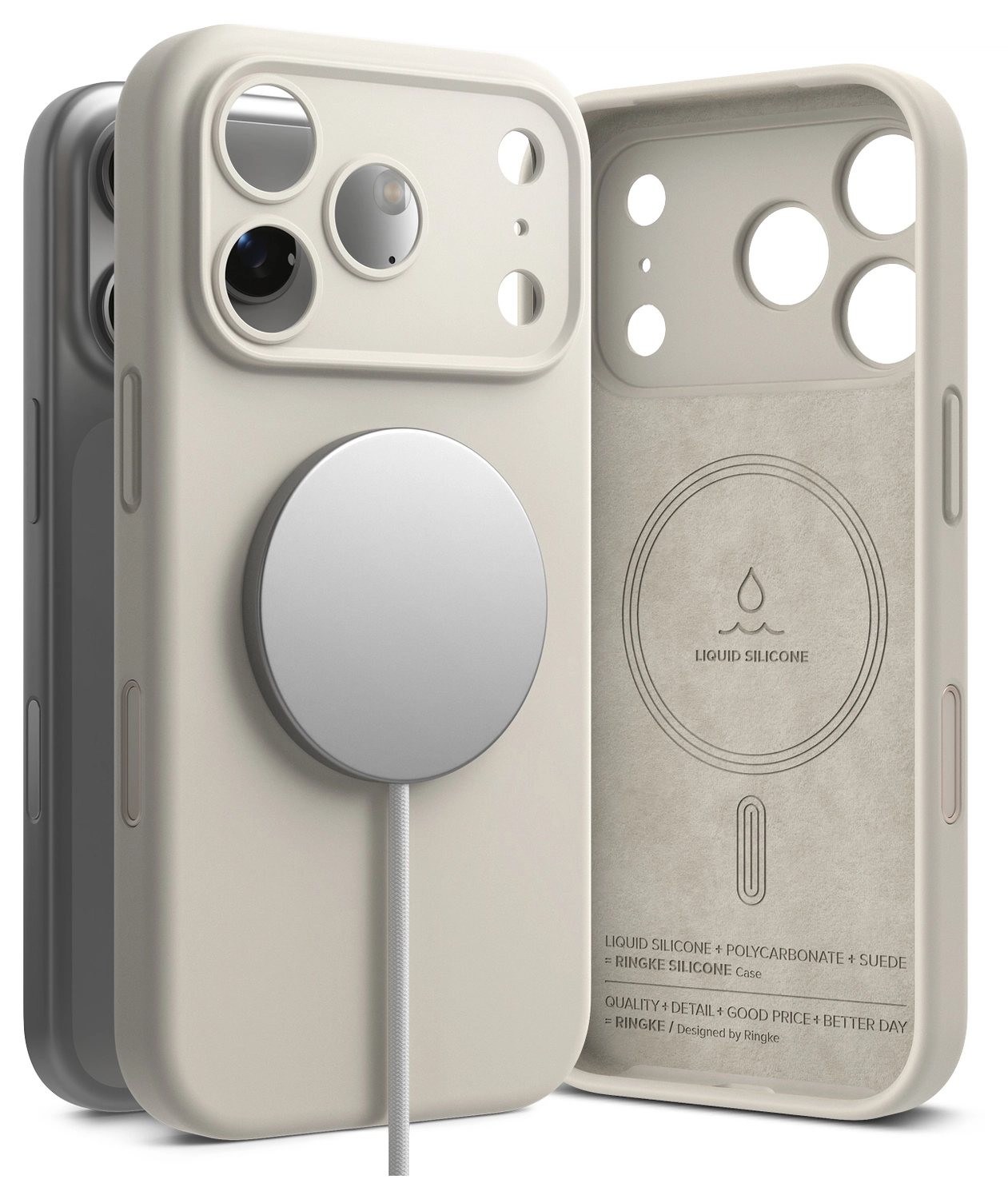 Ringke Silicone Magnetic Apple iPhone 17 Pro Max Hoesje MagSafe Back Cover Beige afbeelding 1