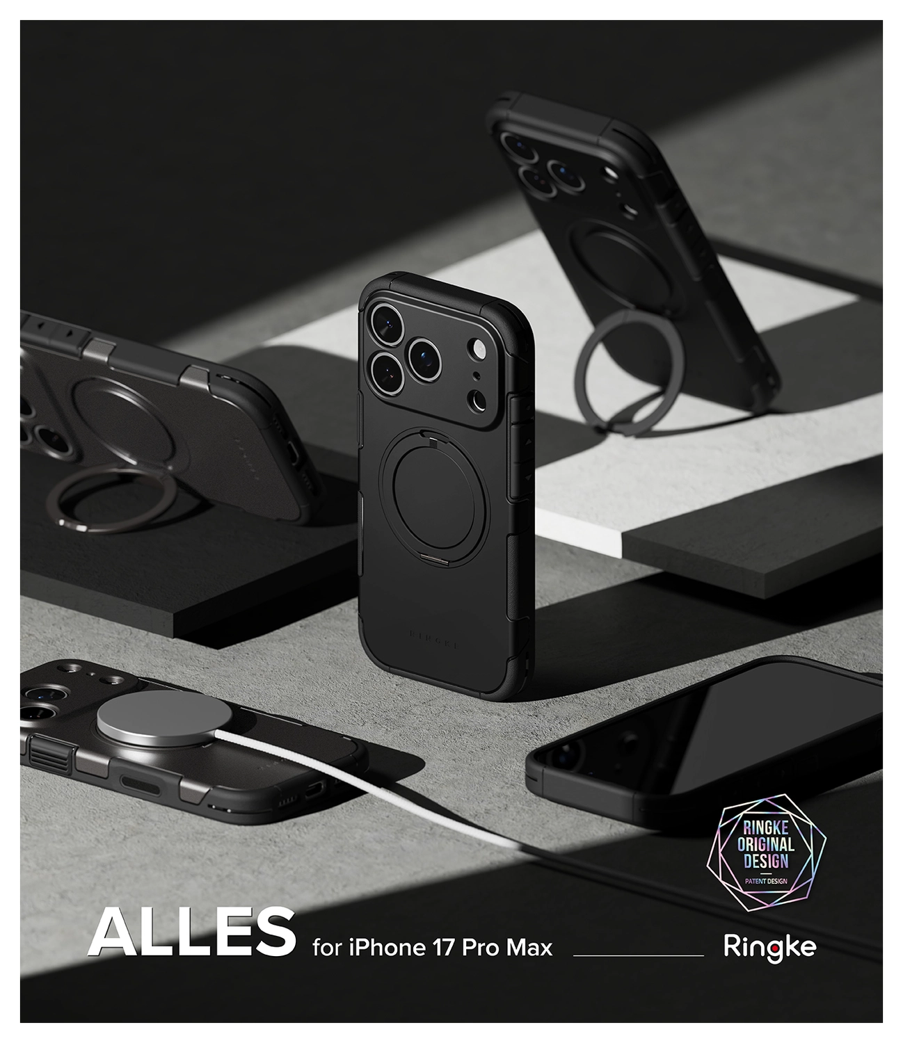 Ringke Alles iPhone 17 Pro Max Hoesje 360° MagSafe Standaard Zwart afbeelding 11