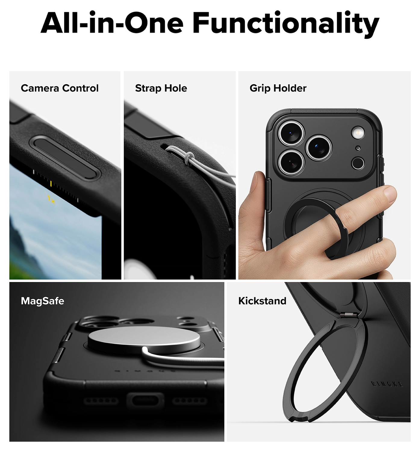 Ringke Alles iPhone 17 Pro Max Hoesje 360° MagSafe Standaard Zwart afbeelding 6