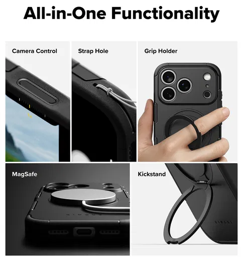 Ringke Alles iPhone 17 Pro Max Hoesje 360° MagSafe Standaard Zwart afbeelding 6