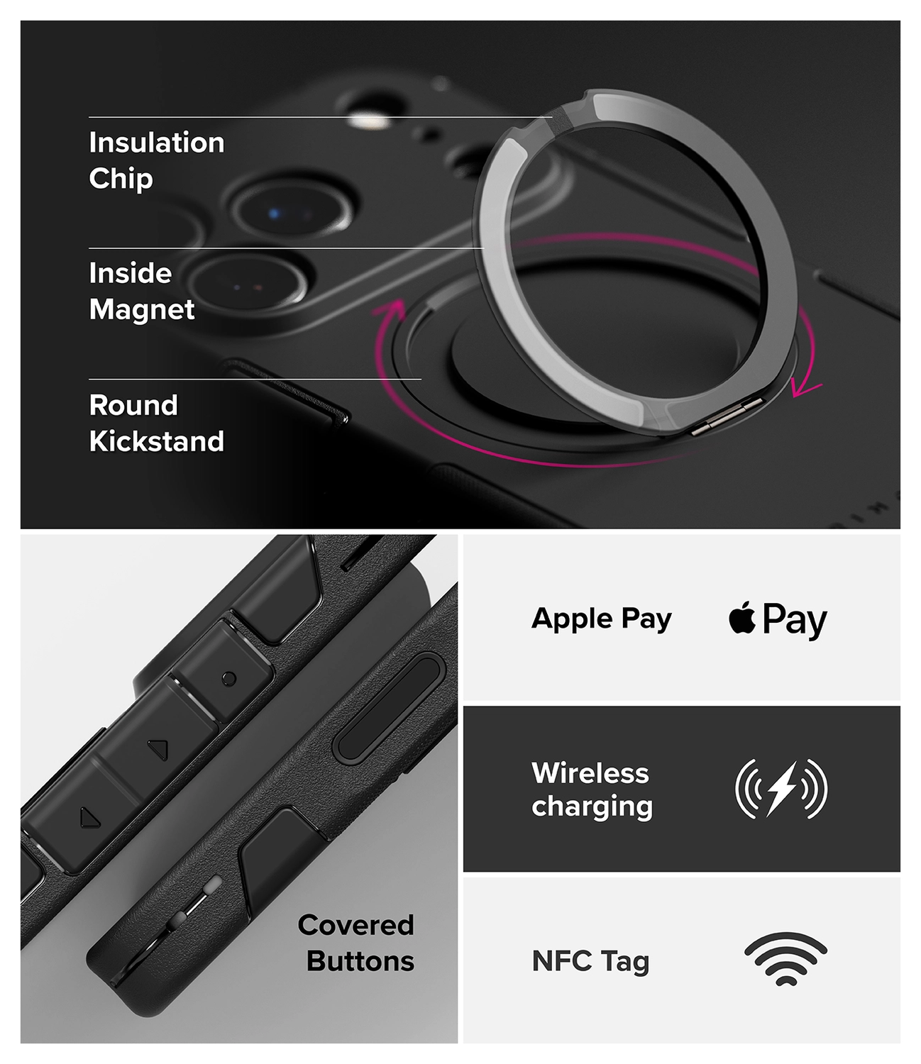 Ringke Alles iPhone 17 Pro Max Hoesje 360° MagSafe Standaard Zwart afbeelding 9