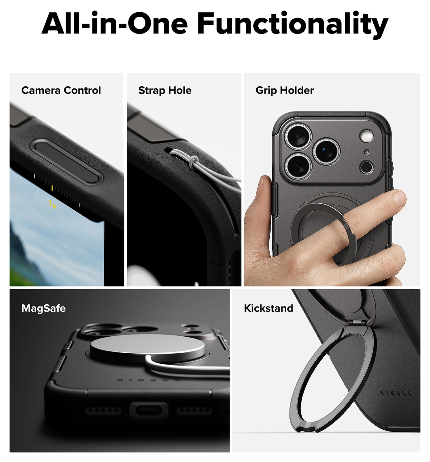 Ringke Alles iPhone 17 Pro Max Hoesje 360° MagSafe Standaard Gunmetal afbeelding 6