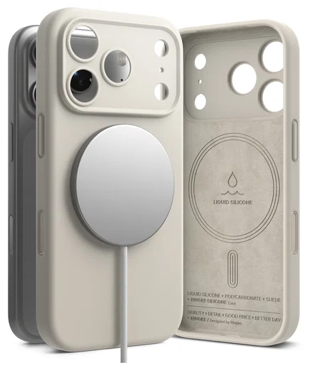 Ringke Silicone Magnetic Apple iPhone 17 Pro Hoesje MagSafe Back Cover Beige afbeelding 1