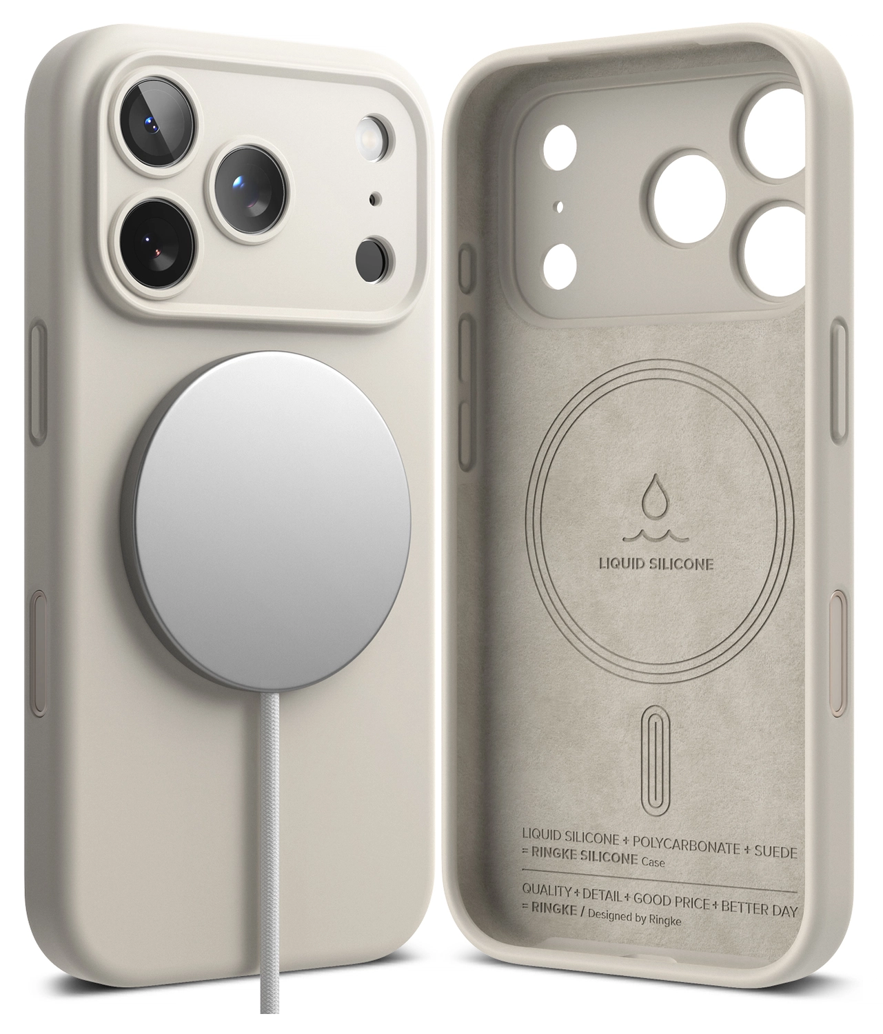 Ringke Silicone Magnetic Apple iPhone 17 Pro Hoesje MagSafe Back Cover Beige afbeelding 2